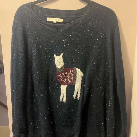 LOFT Blue and White llama ๐ฆ Crew Neck Sweater Casual Knit - XL - Picture 1 of 5
